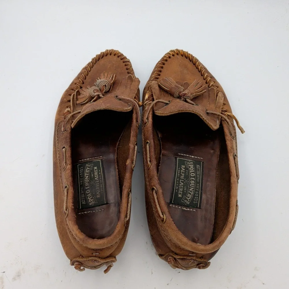Polo Country Ralph Lauren Mens 9.5 Brown Leather Tassel Kiltie Moccasins USA